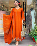 Gosriki Women'S Rayon Viscose Anarkali Embroidered Kurta With Pant & Dupatta (Ranibai Orange-Gs_Xl_Orange_X-Large),Orange,,B0DTK6MJM5