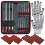 HiSpec 16 Piece Metal Hand & Needle Files Tool Set Kit. Large & Small Mini T12 Carbon Steel Flat, Half, Round, Triangle Files.