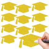 Whaline 50 Pcs Grad Caps Cutouts Glitter Gold Graduation Hat Paper Cutting with 100 Pcs Glue Points Grad Cap with Tassel Shaped