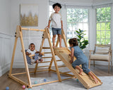 Avenlur 4-in-1 Juniper Indoor Play Gym - Jungle Gym Playset with Baby Swing, Slide, Ladder, and Climbing Wall - Foldable Wooden