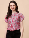 Wedani Women'S Casual Short Sleeves Round Neck Foral Top (Large Pink),Pink,L,Polyester,Western,