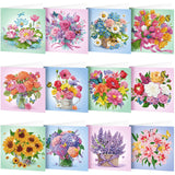 Saillong 12 Pack Flower Diamond Painting Greeting Card Kits DIY Pastel Flower Diamond Art Cards with Envelopes Floral 5d Rhinest
