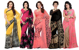 Ishin Combo of 5 Faux Georgette Multicolor Printed Womens SareeSari