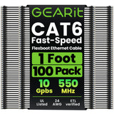 GEARit 100-Pack Cat6 Patch Cable 1 Foot Cat 6 Ethernet Cable Snagless Flexible Soft Tab - Premium Series - White