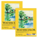 U.S. Art Supply 12 x 16 Premium Heavyweight Watercolor Paper Pad, Pack of 2 (12 Sheets Each), 140lb (300gsm) - Cold Pressed, Aci