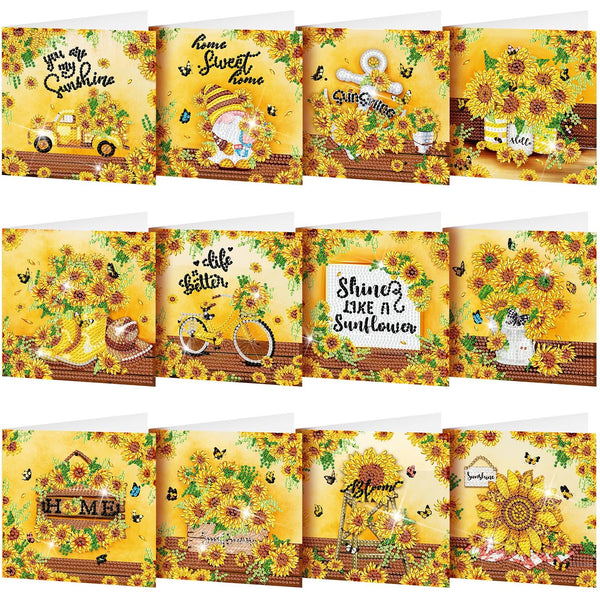 Saillong 12 Pack Sunflower Diamond Painting Greeting Card Kits DIY Dia ...
