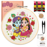 Picknmake Radha Krishna Embroidery Kit For Beginners & Adults | Diy Hand Embroidery Starter Kit With Hoop, Threads, Needles, Pri