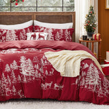 Bedsure Christmas Duvet Cover Queen - Red Forest Christmas Bedding Set, 5-Piece Includes 1 Duvet Cover, 2 Pillow Shams, 1 Throw