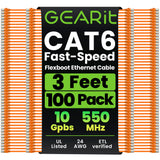 GEARit 100-Pack Cat6 Patch Cable 3 Feet Cat 6 Ethernet Cable Snagless Flexible Soft Tab - Premium Series - Orange