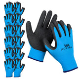 ACKTRA Coated Nylon Safety WORK GLOVES 12 Pairs, Knit Wrist Cuff, Multipurpose, for Men & Women, WG008 Blue Polyester, Black Lat