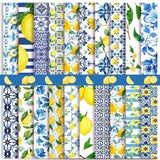 HunnmingRe 20 Pcs 10x10 Lemon Quilting Fabric Square Chinoiserie Quiltted Fabric Bundle Blue White Yellow Floral Precuts Pri
