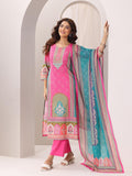 Libas Womens Printed Cotton Straight Kurta With Trousers And Dupatta Pink M 99124O