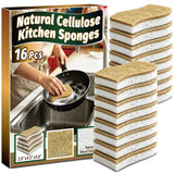 16 Pcs Natural Kitchen Sponges, NonScratch Dishwashing