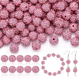 105pcs 10mm Rhinestone Beads for Jewelry Making, Pink Shiny Round Disco Ball Beads Bulk, Sparkle Crystal Clay Christmas for Brac