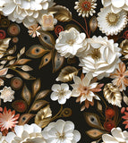 Vintage Wallpaper Peel and Stick Dark Floral Contact Paper 17.5in x 118in White Gold Flower Wallpaper Vinyl Waterproof Self Adhe