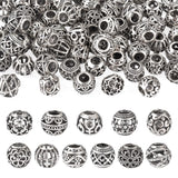 Craftdady 66Pcs Large Hole Rondelle Spacer Beads Alloy European Beads 11 Style Tibetan Antique Silver Spacer Beads Western Beads
