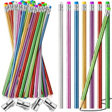 Outus 68 Pieces Glitter Pencils with Eraser Wood Colorful Pencils and Sharpeners for Graduation Kids Writing Painting