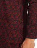 Manyavar Floral Print Knee Long Full Sleeves Kurta For Men - (Maroon, Medium)