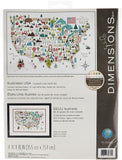 Darice Dimensions Illustrated USA Patriotic 50 States Counted Cross Stitch Kit, 14 Count White Aida Cloth, 14 x 10, Red