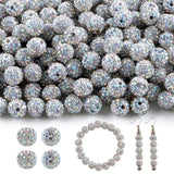 HHCFAST 120Pcs 10mm Rhinestone Beads for Jewelry Making, AB Color White Round Sparkly Clay Crystal Disco Ball Beads for Necklace