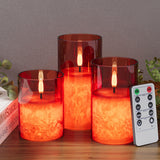 VIODAIM Ice Crystal Real Wax Glass Flameless Candles with Remote & Timer, Battery Operated Candles with Warm Flickering Flame, R