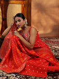 Libas Womens Woven Design Silk Blend Straight Kurta With Trousers And Dupatta Orange M