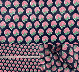 Indian Hand Block Print 60/60 Navy Blue 100% Cotton Fabric by The Yard, Lightweight Floral Quilting & Sewing Fabric for Dressmak