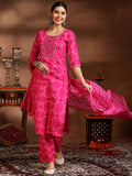 Libas Womens Printed Cotton Straight Kurta With Trousers And Dupatta Pink M 39086