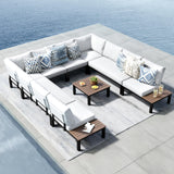 PHI VILLA 9 Pieces Outdoor Patio Furniture Set,Metal Frame Modern Outdoor Sectional Sofa Set,10 Seats Patio Conversation Sets wi