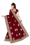 Tamaira Fashion Womens Plain Weave Pure Cotton Saree With Heavy Embroidery And Stone Work Without Blouse Piece (Maroon)
