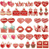 MARFOREVER 40PCS Valentines Day Charms for Jewelry Making, Pink Red Glitter Valentines Heart Charms for Bracelets Necklace Earr