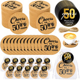 Sieral 50 Sets 50th Birthday Party Favors for Guests Cheers to 50 Years Anniversary Cork Coasters with Cards Twine and Organza G