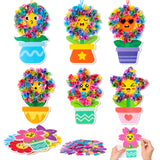 3sscha 12 Packs Spring Flower Poking Craft Kit - Mothers Day Creative DIY Foam Flower Pot Poke Fabric Art Set Make Your Own Car