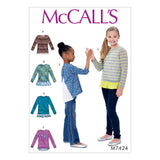 McCalls Pattern M7424 (SIZE 714) Childrens/Girls Knit Tops with Hemline Variations SEWING PATTERN