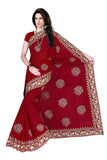 Tamaira Fashion Womens Plain Weave Pure Cotton Saree With Heavy Embroidery And Stone Work Without Blouse Piece (Red)