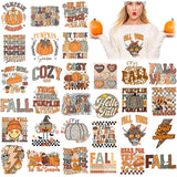 TecUnite 30 Pcs Fall Iron On Transfer Patches Western Fall Iron On Vinyl Decals for Jeans Autumn Thanksgiving Day DTF Heat Trans