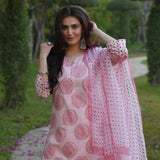 Anni Designer Women'S Cotton Blend Printed Straight Kurta With Pant & Dupatta Pack Of 2 (Combo-Chhapa-Pink-April-Sky Blue_L_Multi_Large),Multicolour,L,,,