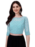 Pujia Mills Womens Readymade Fancy Sifli Work Half Sleeve Saree Blouse., Green, 34