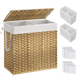SONGMICS Laundry Hamper with Lid, 130L Clothes Hamper with 2 Removable Liner Bags, 6 Mesh Bags, Wicker Laundry Basket, Double La