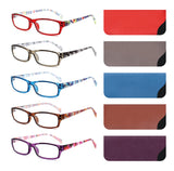 Yogo Vision Reading Glasses 5 Pairs Fashion Ladies Quality Designed Spring Hinge for Women Pouches Included Set of Red, Grey, Bl