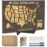 AJSIIPPVS Cork Board USA Travel Map with Pins,Thickened Wooden RV Map of States Visited,Perfect Travel Maps Tracker Gift for Cou