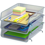 Simple Houseware Stackable Desk File Document Letter Tray Organizer, 3 Packs, Silver