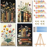 4 Pack Paint by Numbers for Adults with Framed Canvas - with Wooden Easel, Book Paint by Number for Beginners, Flowers Acrylic O