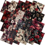 HunnmingRe 20 Pcs 10''x10'' Gothic Halloween Quilting Fabric Square Vintage Dark Red Rose Precut Quiltted Fabric Bundle Spooky B