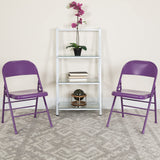 EMMA + OLIVER 2 Pack Impulsive Purple Triple Braced & Double Hinged Metal Folding Chair