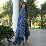 Gosriki Women'S Rayon Straight Printed Kurta With Pant & Dupatta (Bulgeriya Blue_M-Go_Blue_Medium),Blue,,B0B6FH6SVD