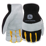 West Chester John Deere JD86020L Split Cowhide Palm Gloves Yellow/Grey/Black, Large Spandex Back Gloves with Shirred Elastic
