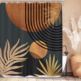 KOMLLEX Mid Century Brown Black Boho Shower Curtain 60Wx72L Inches Abstract Modern Shower Curtain for Bathroom Decor Plant Botanical Minimalist Arch Sun Fabric Liner Waterproof Polyester 12 Pack Hooks-New