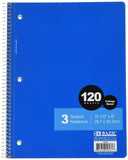 BAZIC Products C/R 120 Ct. 3Subject Spiral Notebook, Purple/Green/Pink/Blue