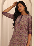 Libas Womens Printed Cotton Straight Kurta With Trousers Purple 2Xl